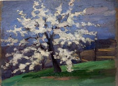 Mid 20th Century White Blossom Tree In Midnight Sky Landscape