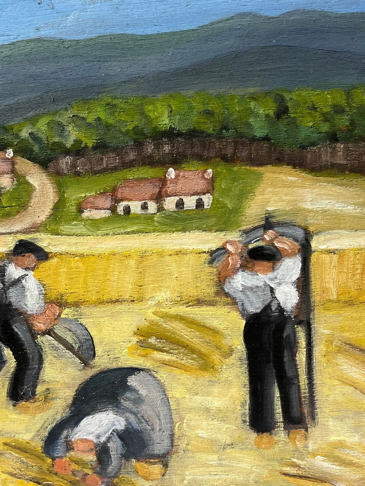 The Harvest Workers
by Louise Alix (French, 1888-1980) *see notes below
provenance stamp to the back 
oil painting on board, unframed
measures: 11 high by 11.75 inches wide
condition: overall very good and sound, a few scuffs and marks to the
