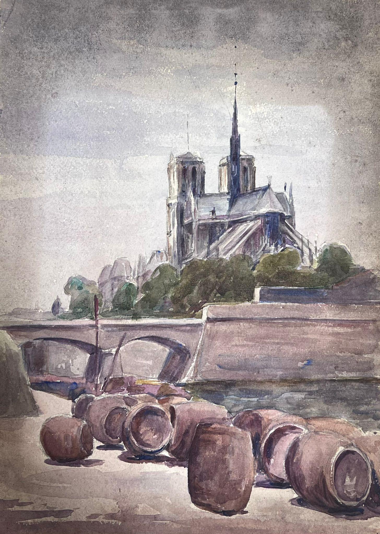Parisian Landscape
by Louise Alix, French 1950's Impressionist 
watercolour on artist paper, unframed
painting: 13.75 x 10 inches
provenance: from a large private collection of this artists work in Northern France
condition: original, good and sound