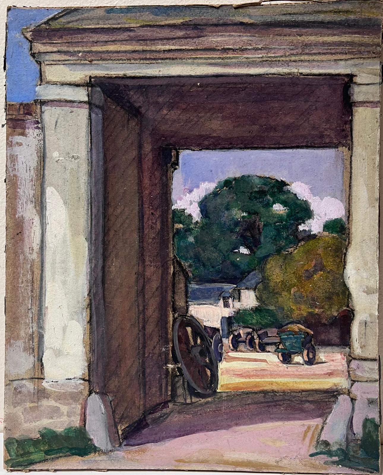 Antigua Granja Edificios de Piedra Rural Años 40 Pintura al Óleo Francesa - Painting de Louise Alix