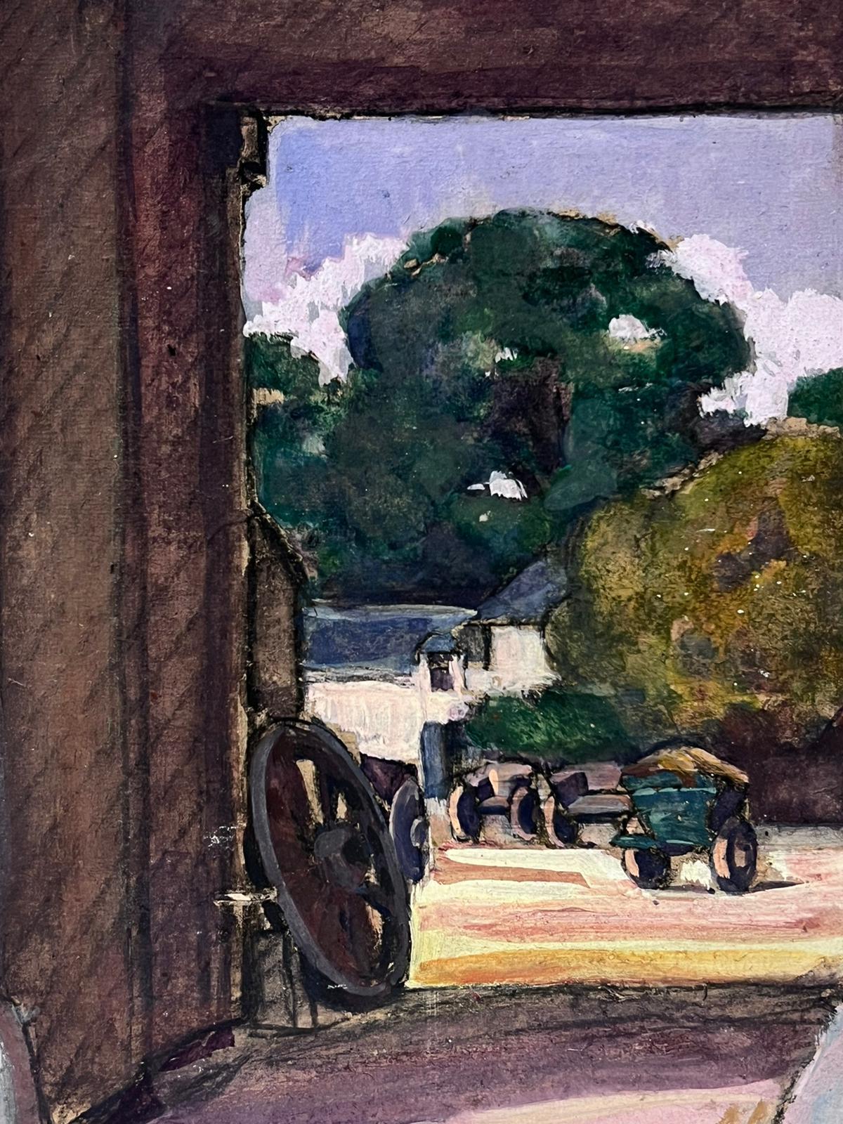 Antigua Granja Edificios de Piedra Rural Años 40 Pintura al Óleo Francesa - Painting Impresionista de Louise Alix