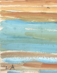 Orange Sandy Mountains Sea Desert Landscape Impressionist Watercolour Painting