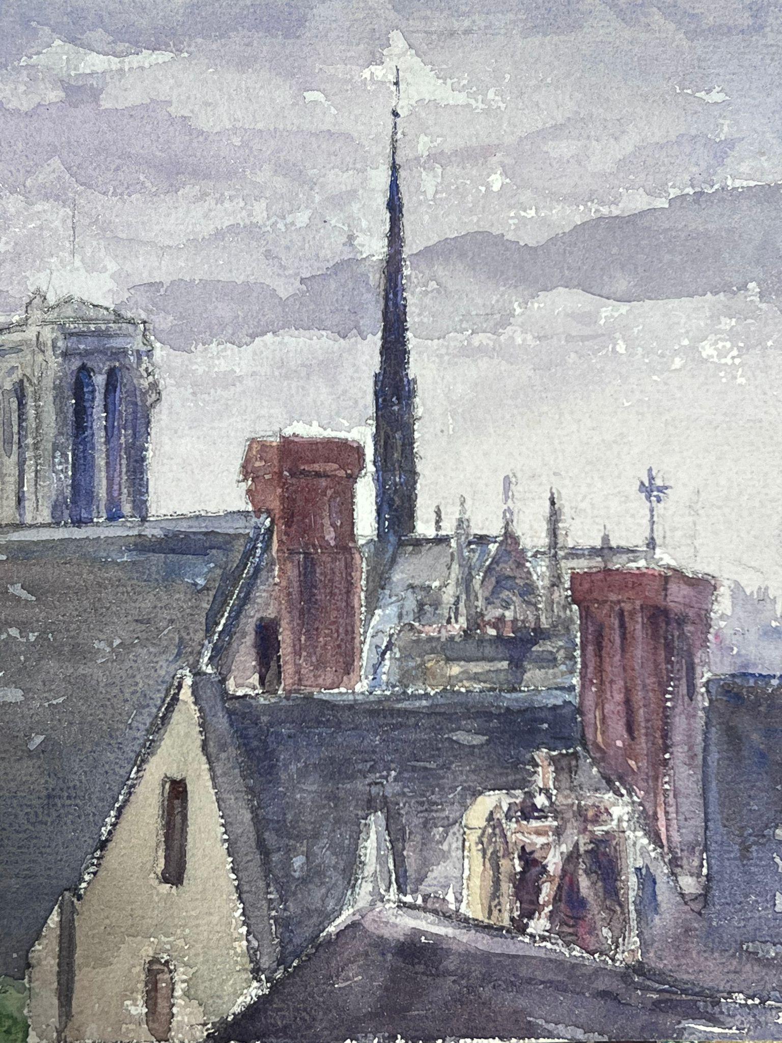 Paris Roof Tops
by Louise Alix, French 1950's Impressionist 
watercolour on artist paper, unframed
painting: 8 x 11 inches
provenance: from a large private collection of this artists work in Northern France
condition: original, good and sound
