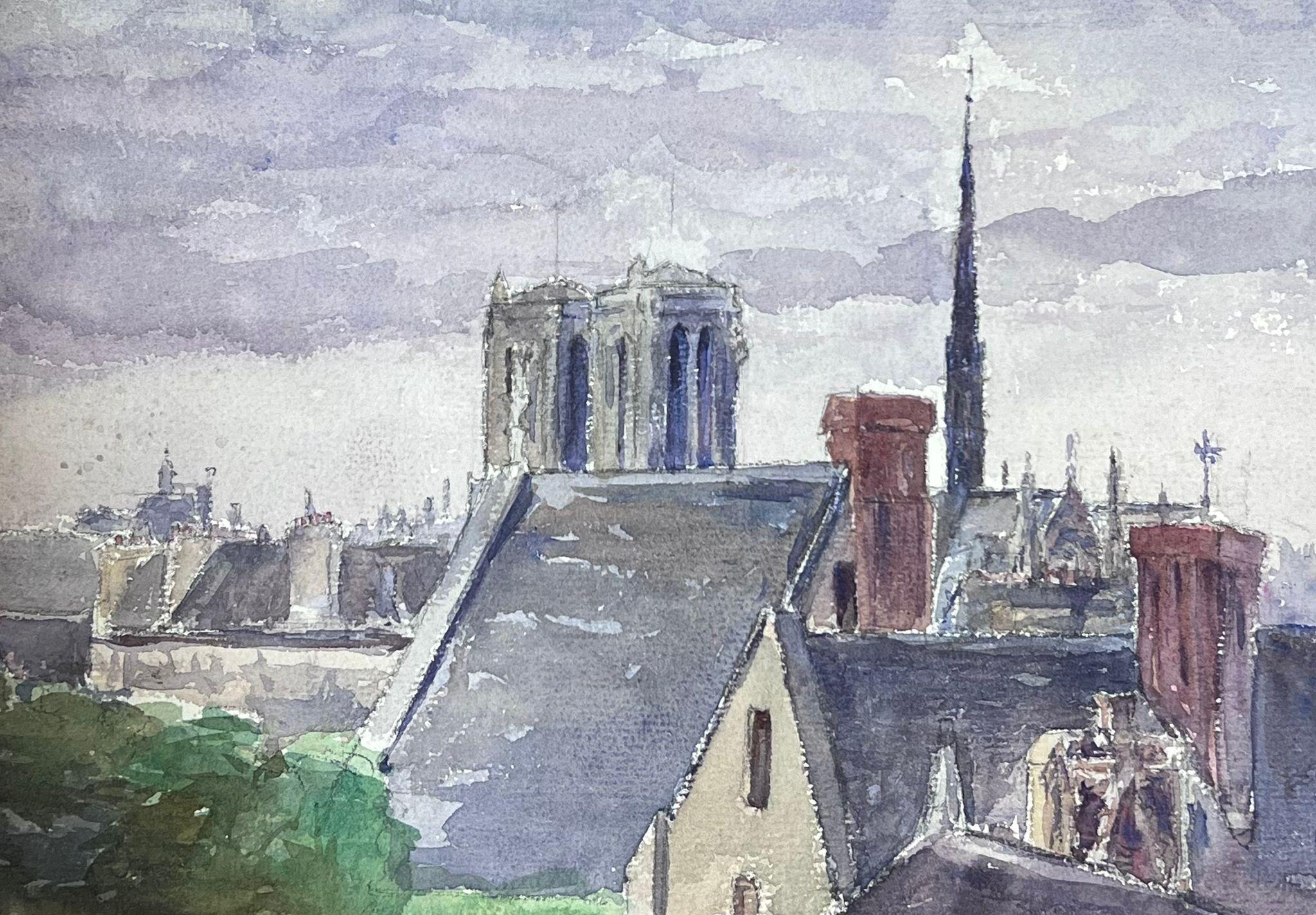 Parisian Roof Tops Notre Damme 1930's French Impressionist Landscape 1
