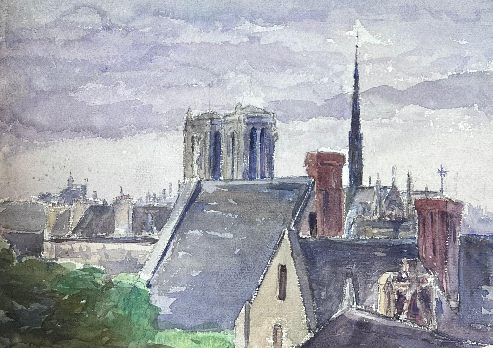 Louise Alix Landscape Art - Parisian Roof Tops Notre Damme 1930's French Impressionist Landscape