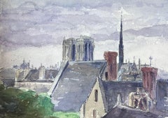 Parisian Roof Tops Notre Damme 1930's French Impressionist Landscape
