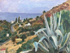 Provence Hills overlooking the Sea 1930
s French Coastal Landscape Oil Painting