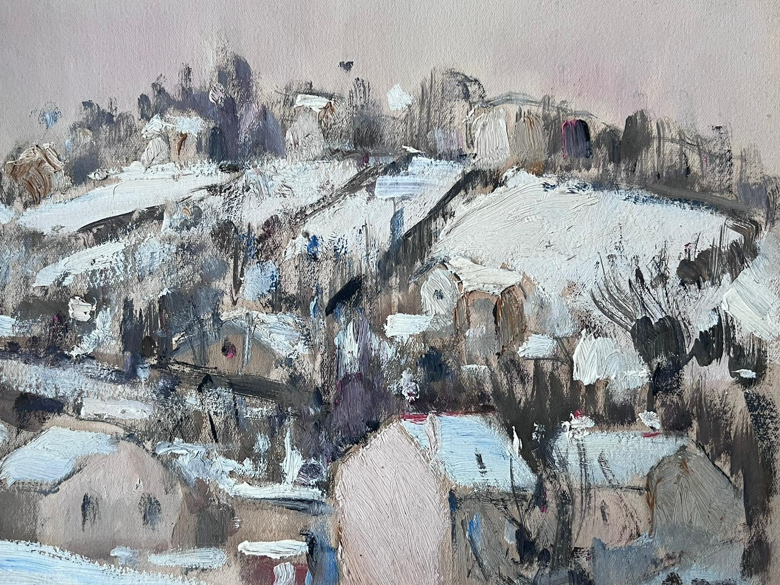 Snowy Rooftop Town French Impressionist Landscape Mid 20th Century - Painting by Louise Alix