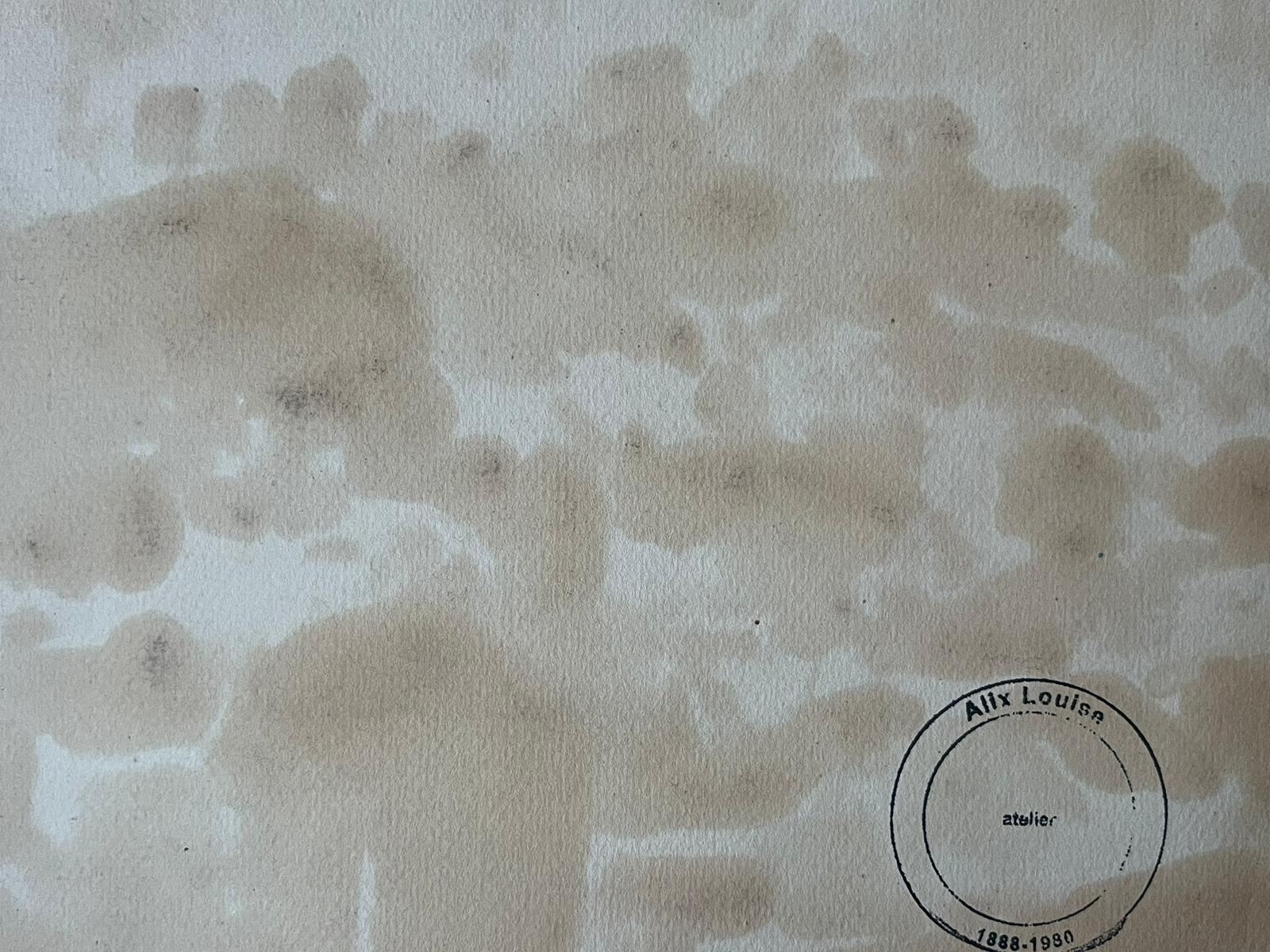 Vintage French Oil Painting
by Louise Alix (French, 1888-1980) *see notes below
provenance stamp to the back 
oil painting on artist paper, unframed
measures: 8 inches high by 10 inches wide
condition: overall very good and sound, a few scuffs and