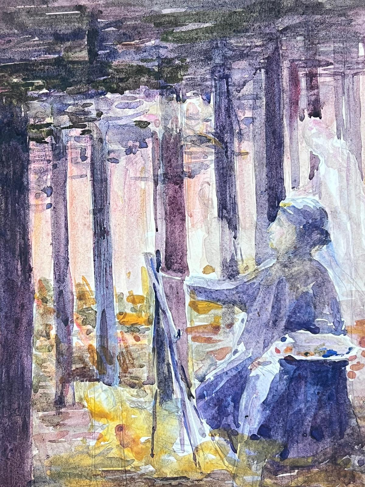 Peinture impressionniste française d'un paysage de bois violet  - Painting de Louise Alix