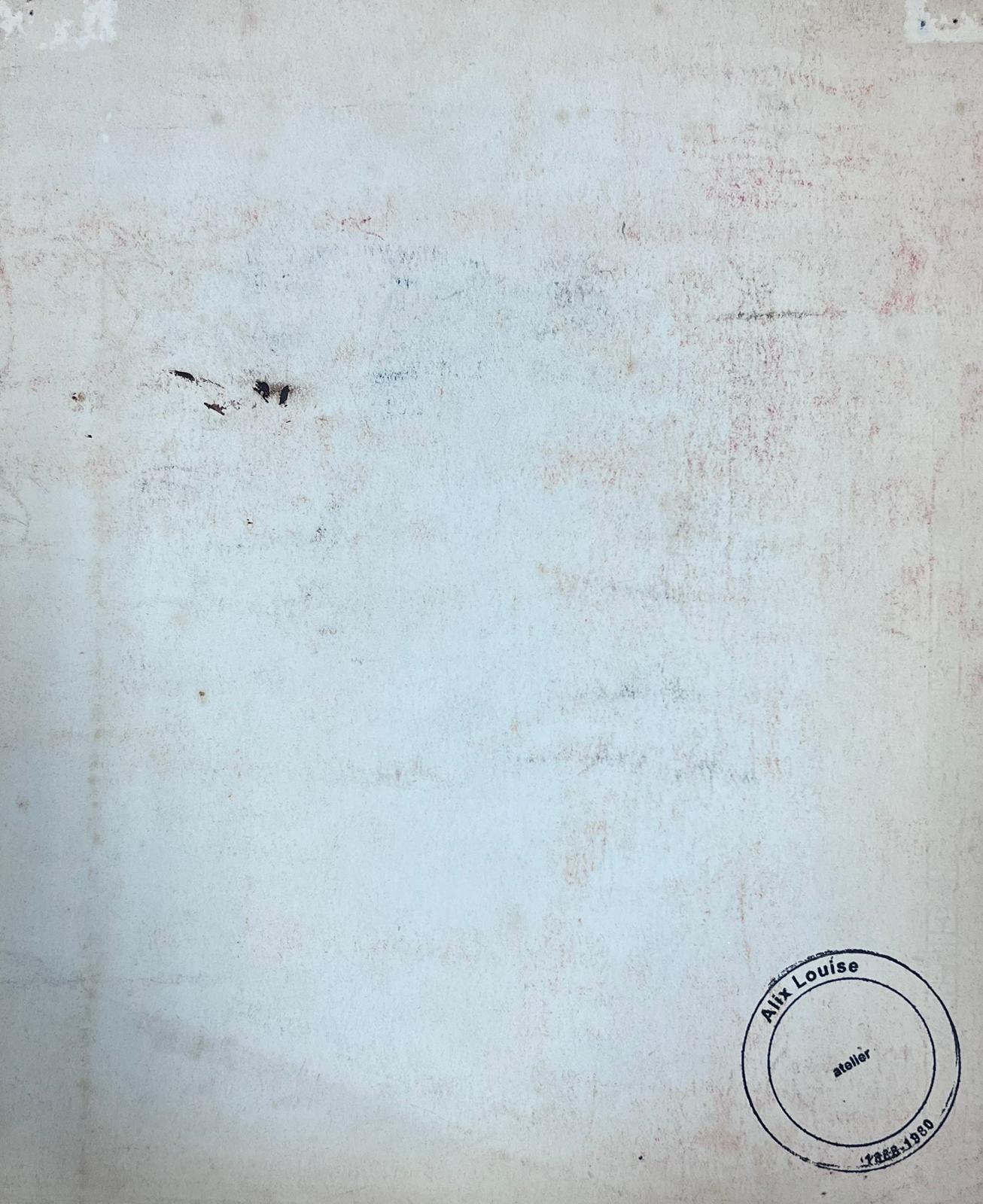 L'Artistics 
signé par Louise Alix (française, 1888-1980) *voir notes ci-dessous
cachet de provenance au dos 
peinture à l'eau sur papier d'artiste, non encadrée
mesure : 10,5 pouces de haut par 8,5 pouces de large
état : globalement très bon et