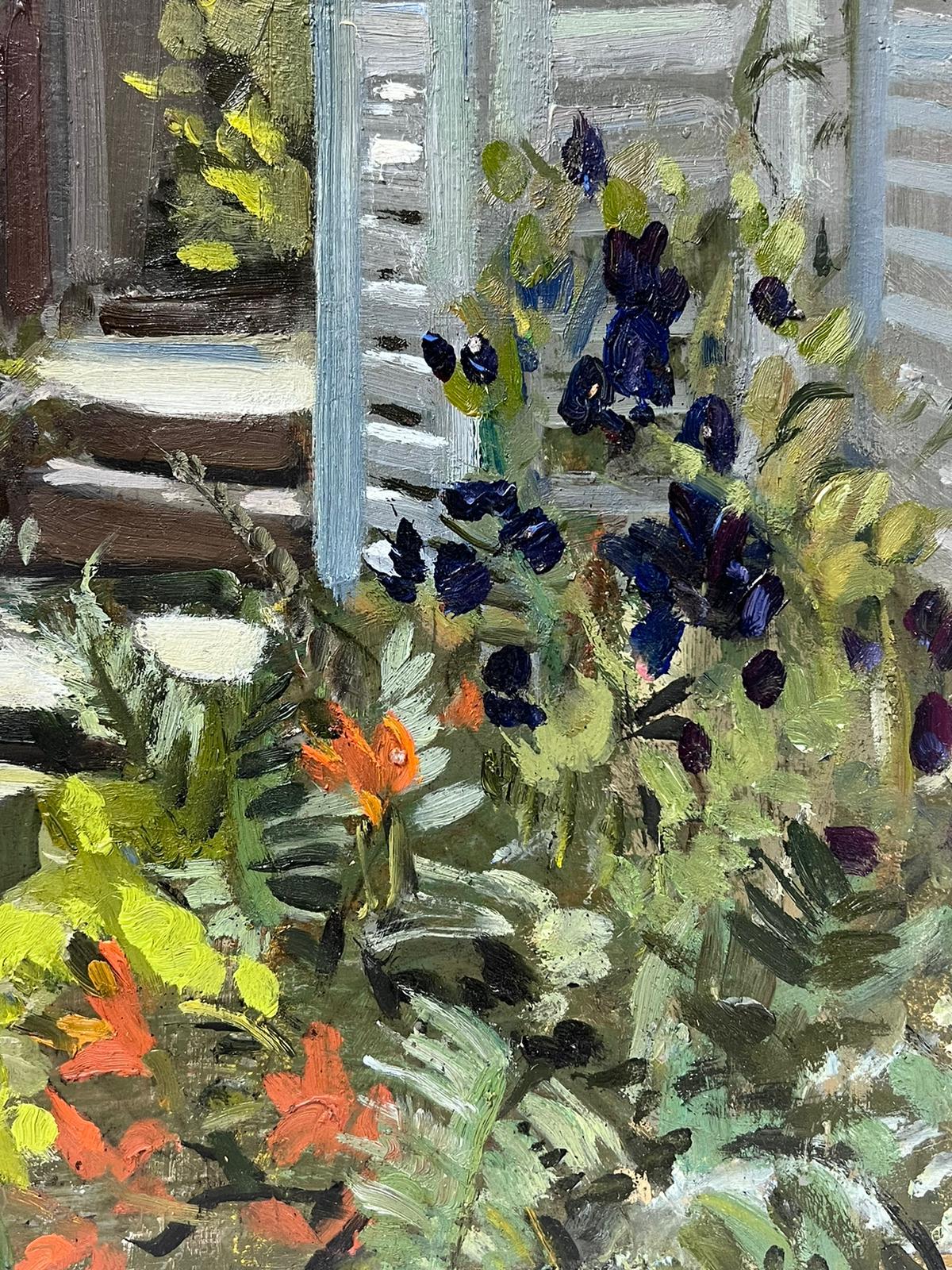 El Jardín de los Artistas
de Louise Alix (francesa, 1888-1980) *ver notas más abajo
sello de procedencia en el reverso 
óleo sobre papel de artista pegado sobre tabla, sin enmarcar
Medidas: 16,75 de alto por 12,75 pulgadas de ancho
Estado: en