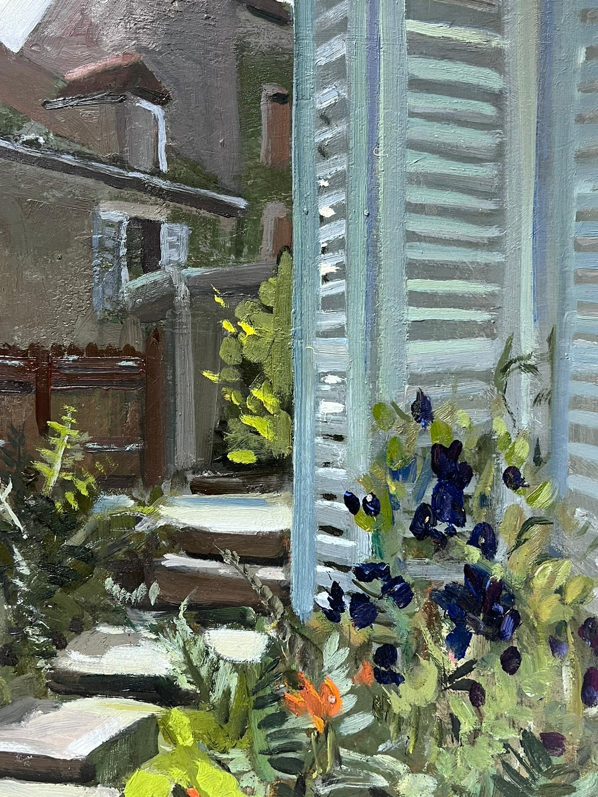El jardín de los artistas y las contraventanas francesas Óleo impresionista francés de 1940 1