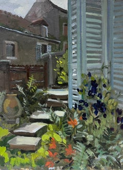 El jardín de los artistas y las contraventanas francesas Óleo impresionista francés de 1940