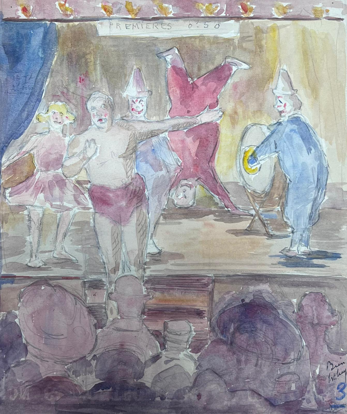 The Cirucs
by Louise Alix (French, 1888-1980) *see notes below
provenance stamp to the back 
watercolour painting on artist paper, unframed
measures: 9.5 high by 8 inches wide
condition: overall very good and sound, a few scuffs and marks to the