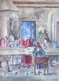 The Kings Meeting Mythological Scene French Watercolour