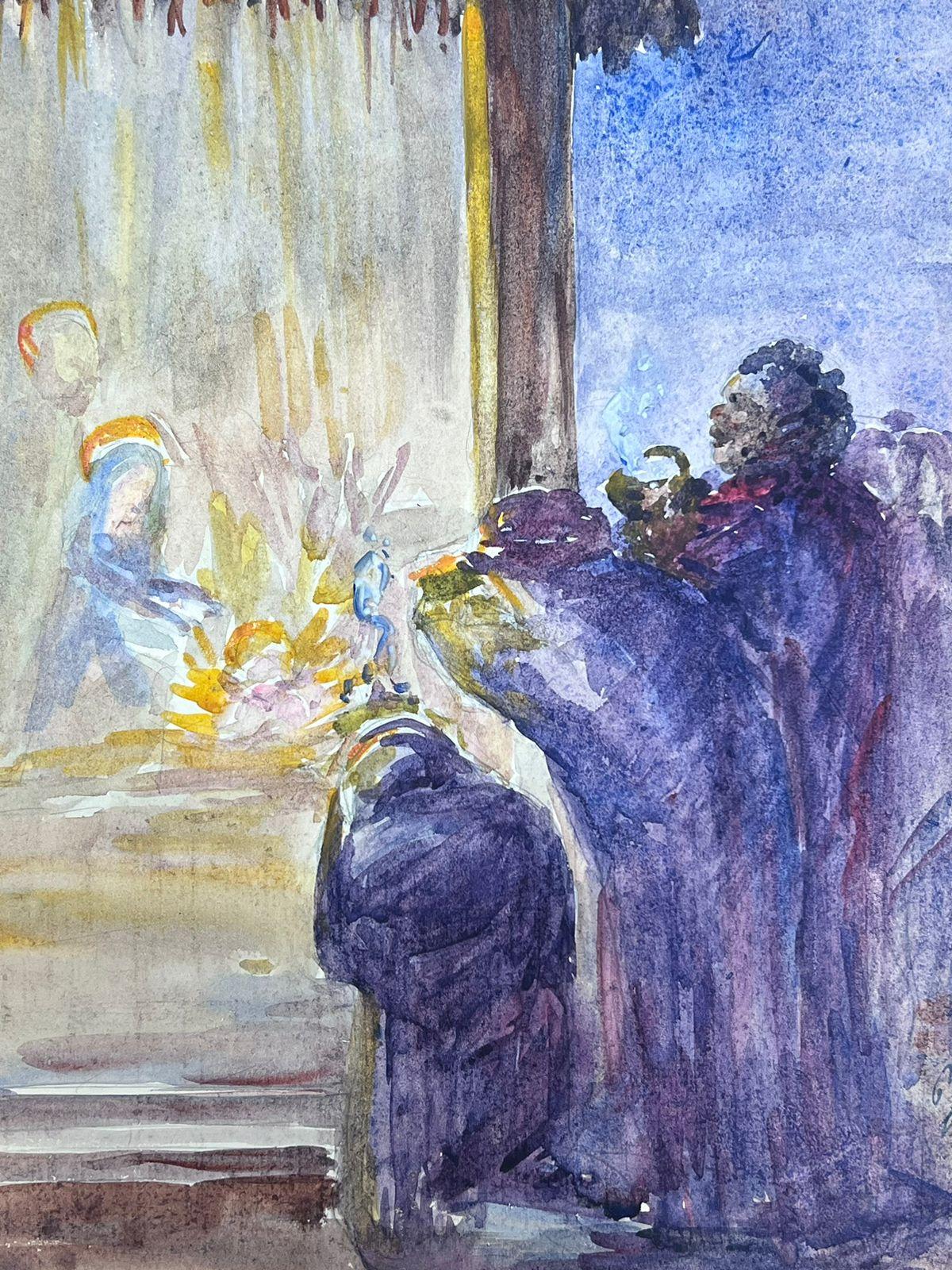 The Nativity Scene 1930's French Impressionist Landscape (Grau), Landscape Painting, von Louise Alix