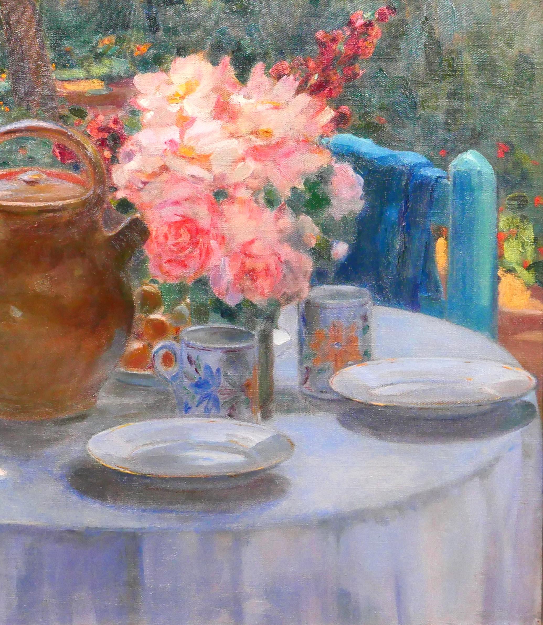 Louise ALIX
1888-1980
Der Tisch im Garten, Blumen zur Teezeit
Gemälde, Öl auf Leinwand
Unterzeichnet
Gemälde: 73 x 60 cm (28,7 x 23,6 Zoll)
Moderner Rahmen aus natürlicher Eiche (amerikanische Kiste): 82,5 x 69,5 cm (32,5 x 27,4 Zoll)
Rückseite,
