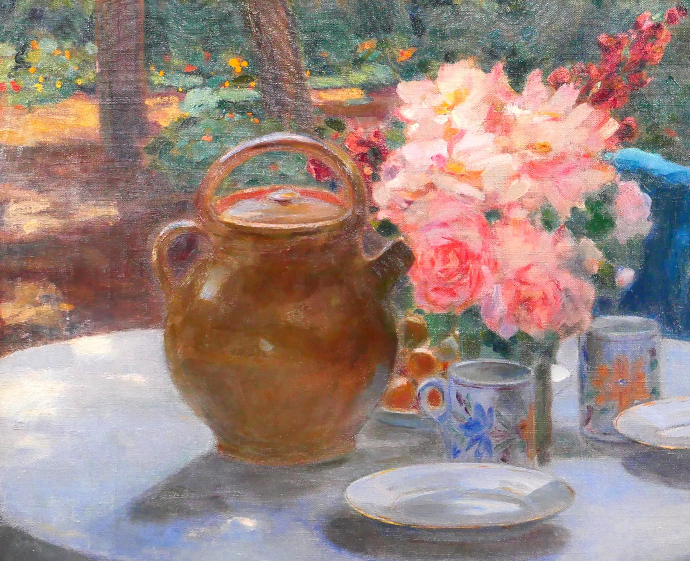 The table in the garden, flowers at tea time For Sale 1