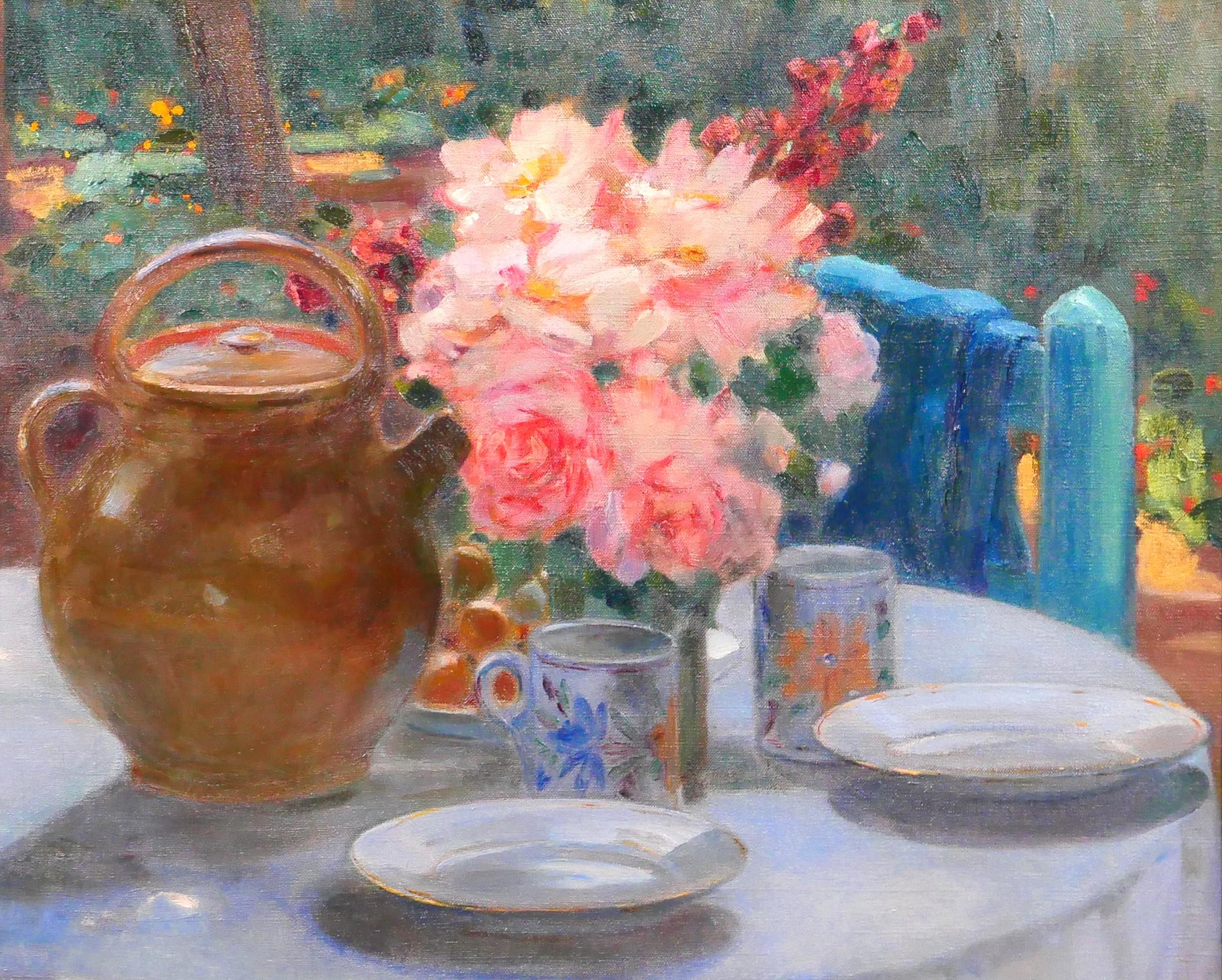 The table in the garden, flowers at tea time For Sale 2