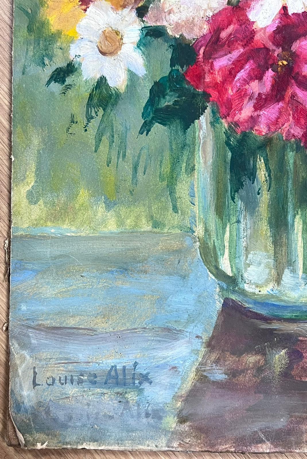 Vintage 1930's Französisch Impressionist Stillleben Blumenstrauß in klaren Vase (Impressionismus), Painting, von Louise Alix