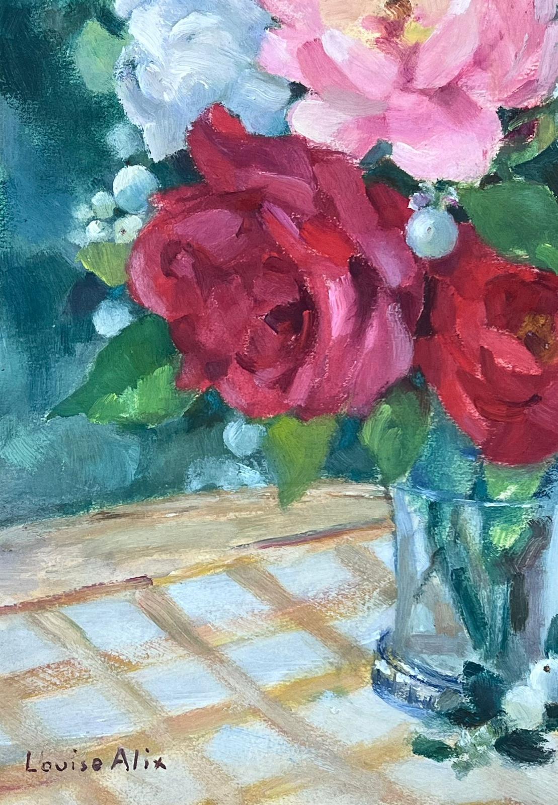 Vintage 1930's French Impressionist Still Life Pink and Red Roses Bunch In Vase - Painting by Louise Alix