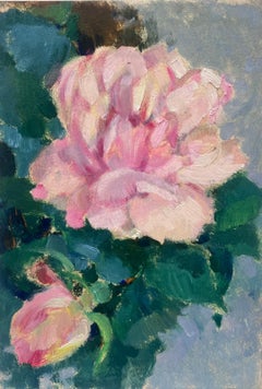Vintage 1930's French Impressionist Still Life Pink Rose Painting