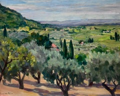 Französisches impressionistisches Ölgemälde im Vintage-Stil, Ölgemälde, Olivenbäume mit Blick auf die Provence