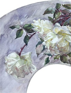 Französisches impressionistisches Vintage-Gemälde in ungewöhnlicher Form von Rosen, Stillleben-Aquarell, Vintage