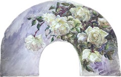 Französisches impressionistisches Vintage-Gemälde in ungewöhnlicher Form von Rosen, Stillleben-Aquarell, Vintage