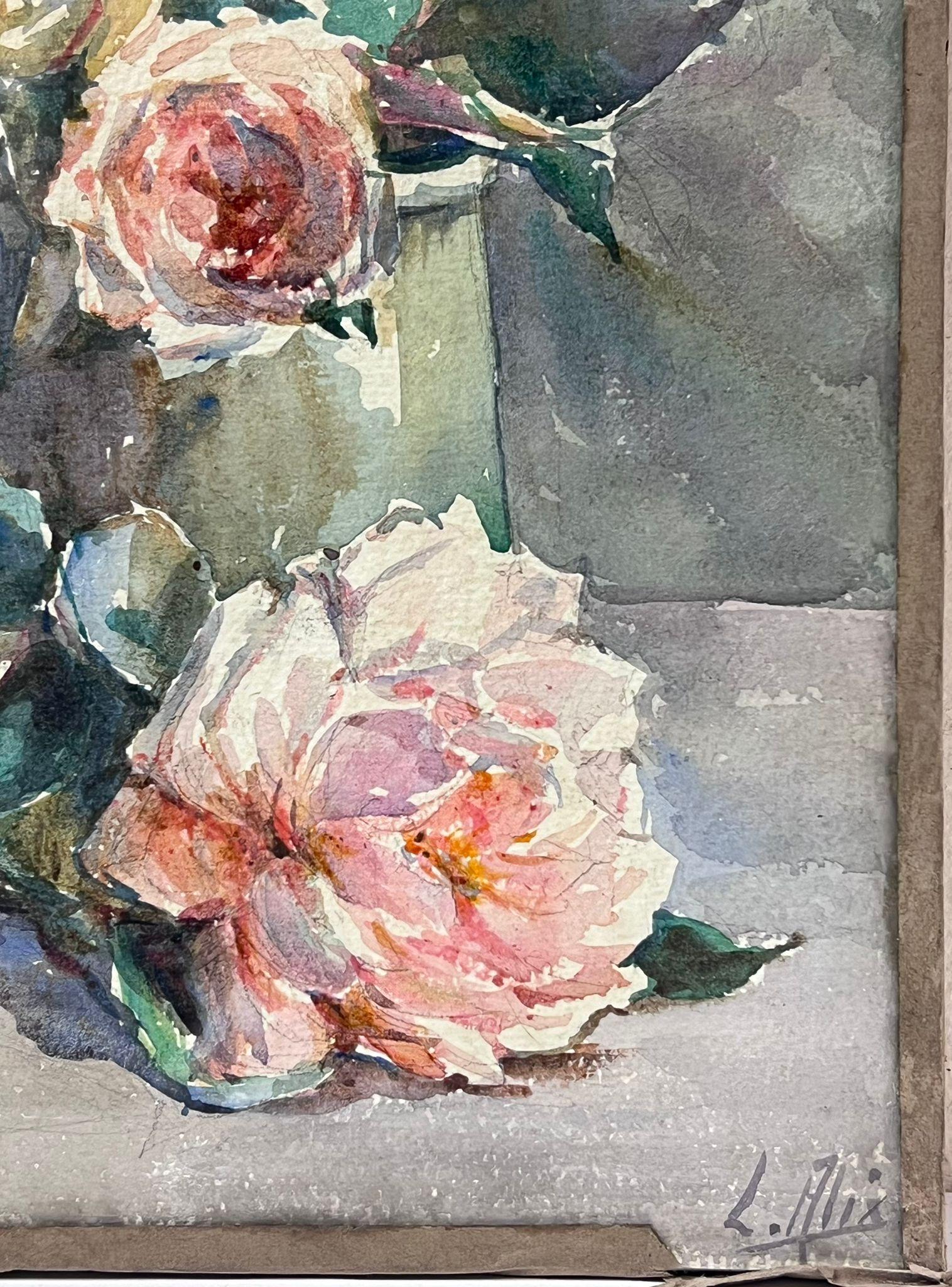 Flowers In Vase
signed by Louise Alix, French 1950's Impressionist 
watercolour on artist paper stuck on board, unframed. 
painting: 11.75 x 10 inches
provenance: from a large private collection of this artists work in Northern France
condition: