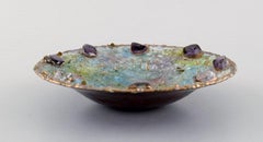 Louise Arnaud for Limoges, Unique Bronze Bowl with Enamel Work, 1940s