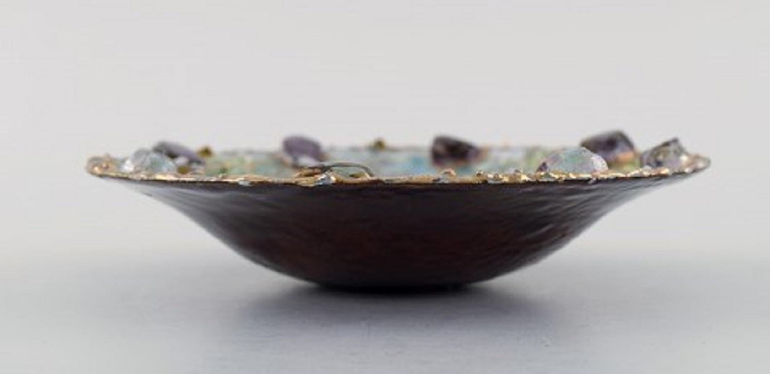French Louise Arnaud for Limoges, Unique Bronze Bowl with Enamel Work, 1940s