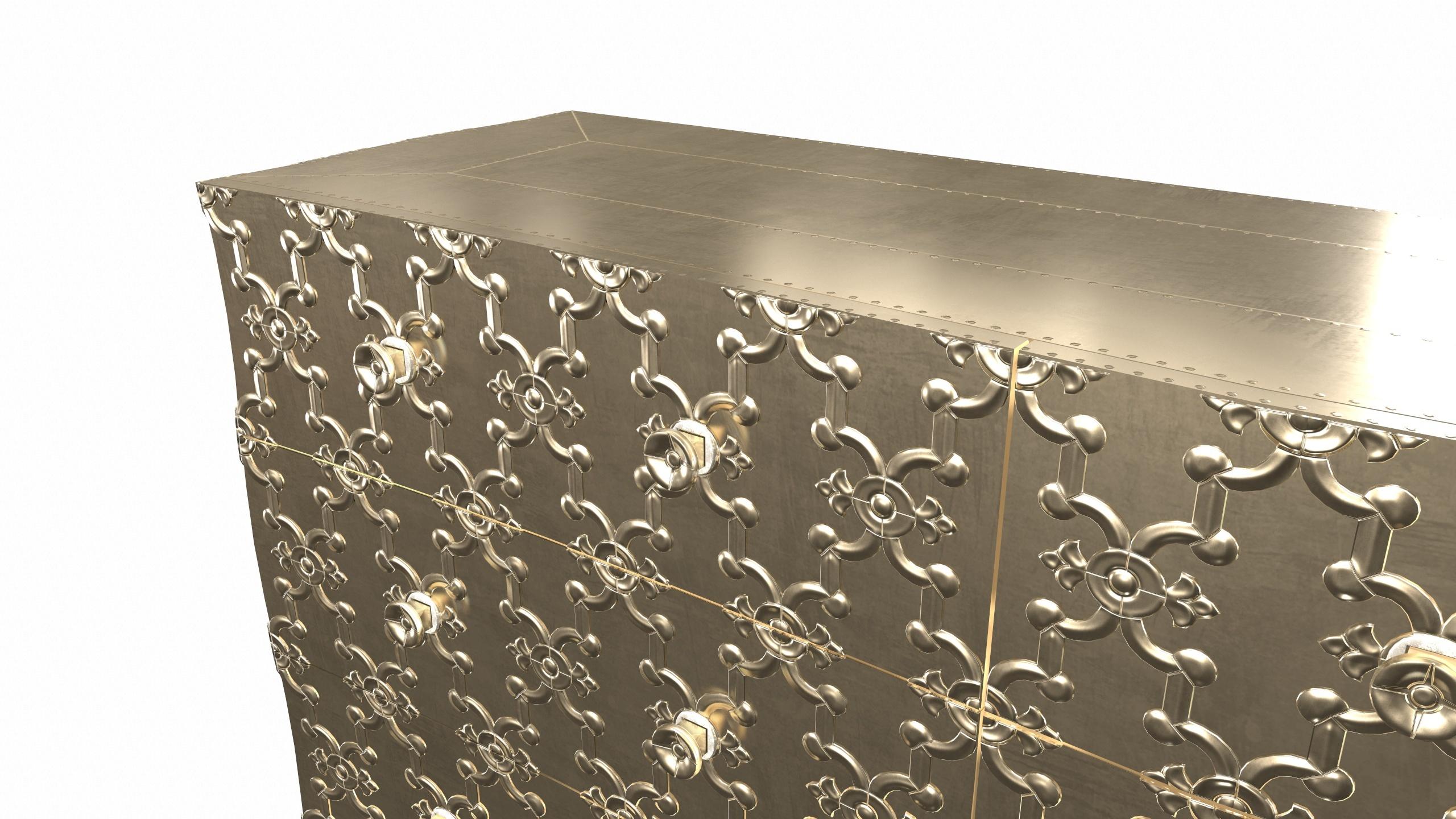 Art Déco Buffet Louise Art Deco Fleur De Lis in ottone liscio di Paul Mathieu in vendita