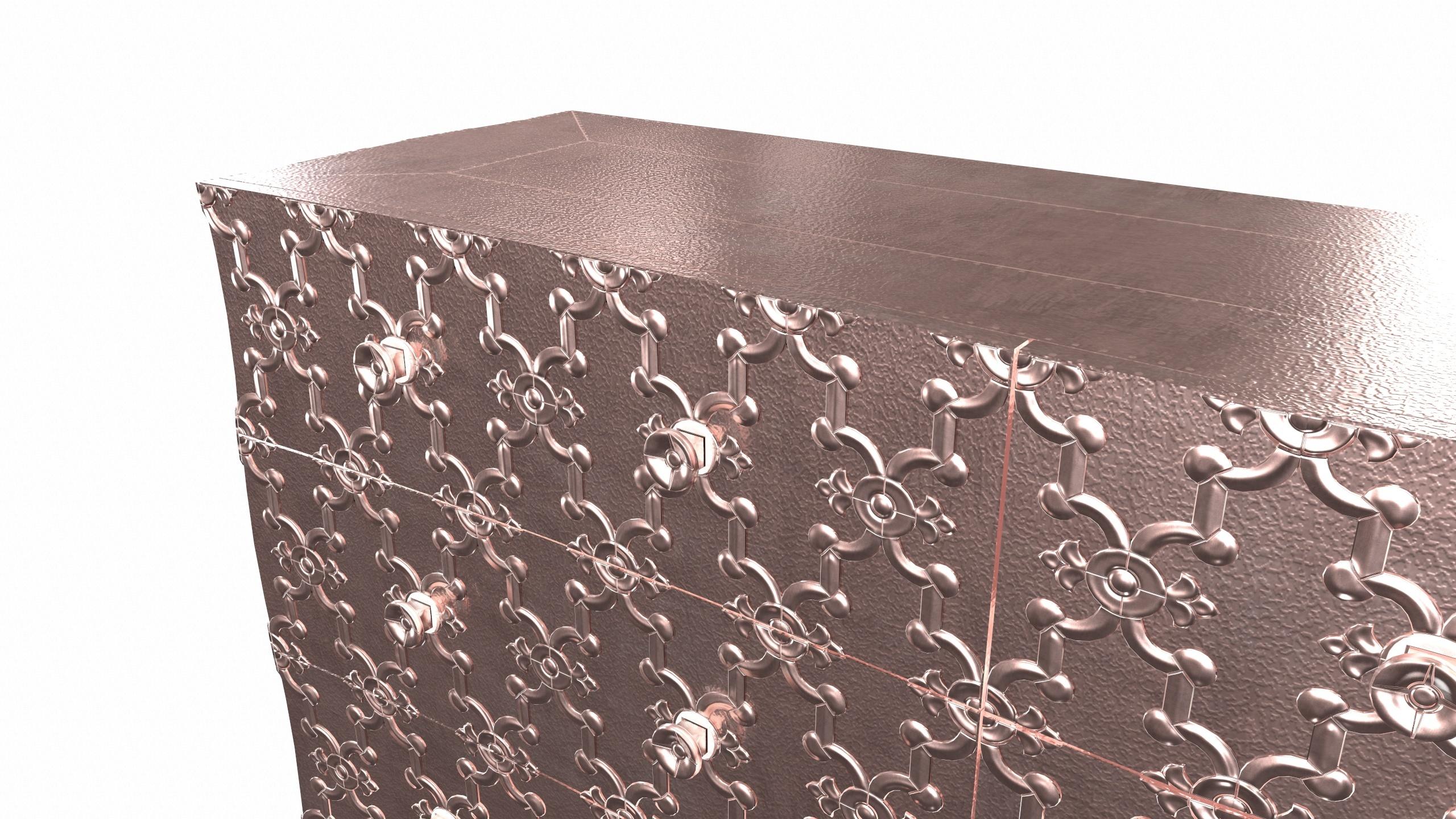 Metal Louise Art Deco Buffet Sideboard Fleur De Lis Fine Hammered Copper by Paul Mathi For Sale