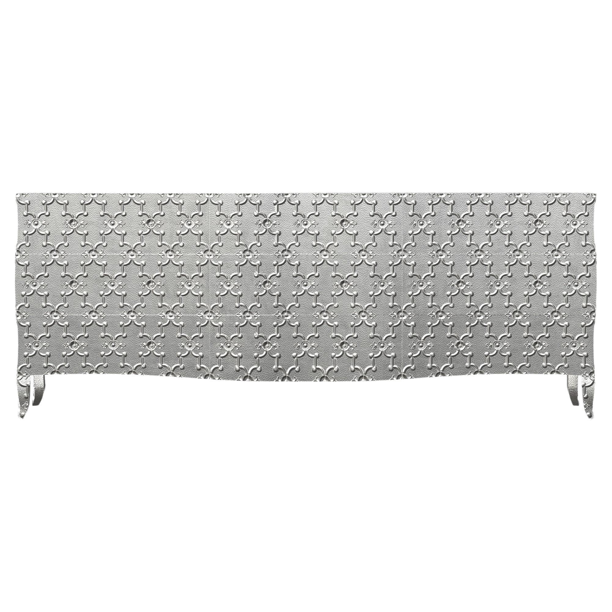 Credenza Buffet Louise Art Deco Fleu r De Lis Mid. Bronzo bianco martellato in vendita