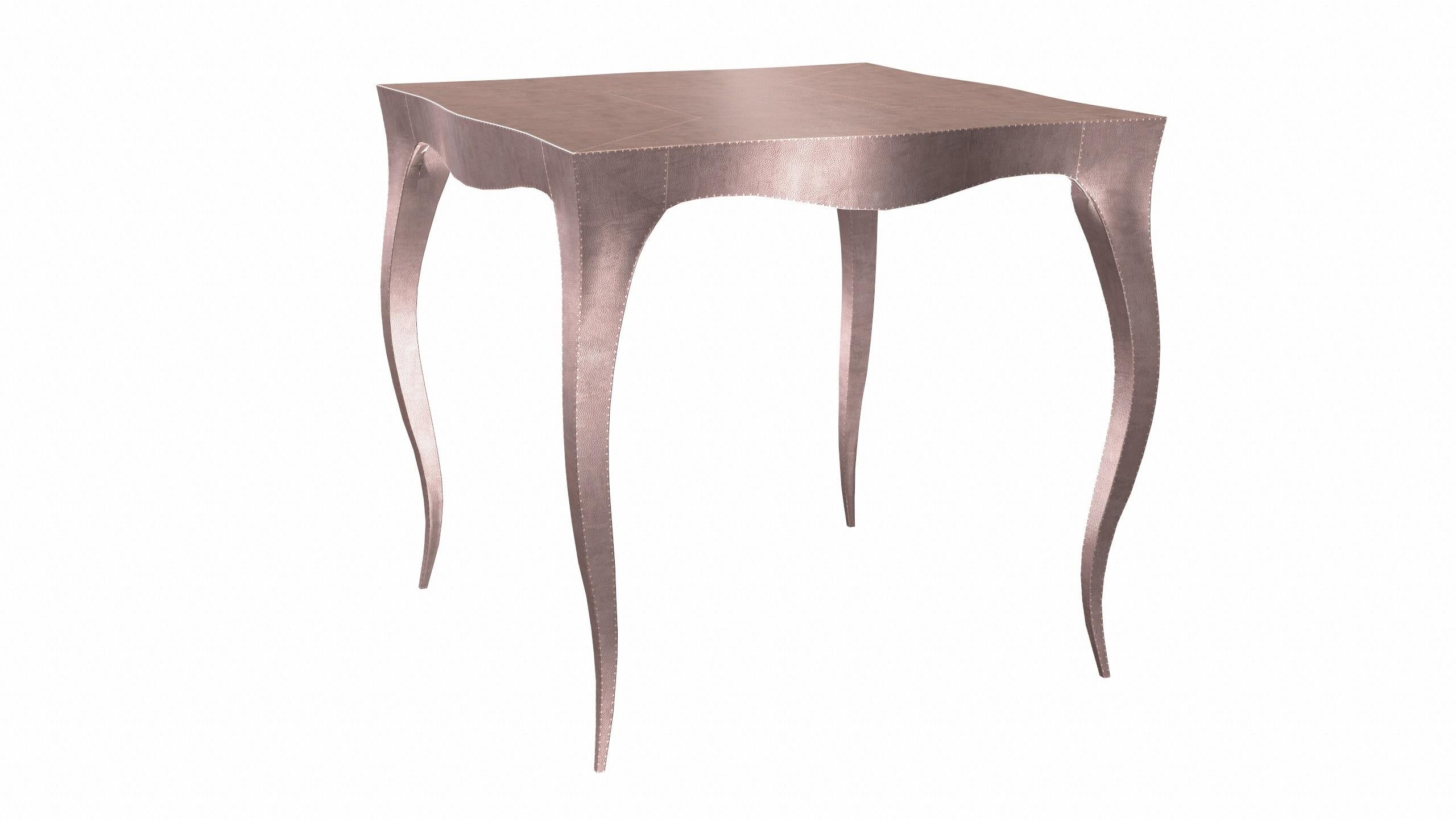Hand-Carved Louise Art Deco Card and Tea Tables Mid. Hammered Copper by Paul Mathieu For Sale