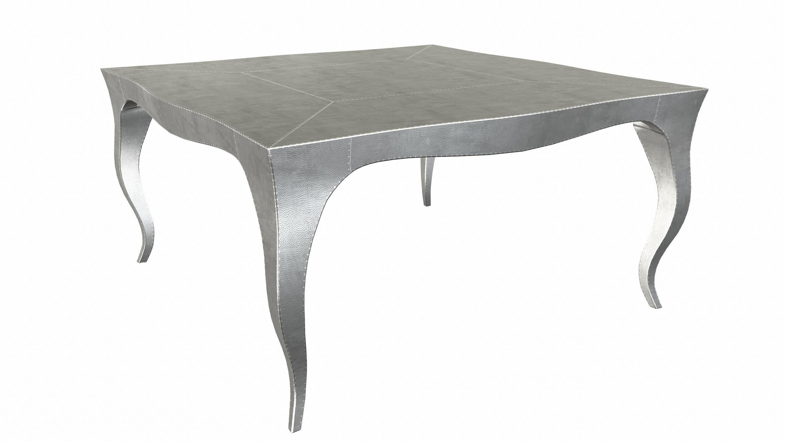 Contemporary Louise Art Deco Card Tables Mid. Hammered White Bronze 18.5x18.5x10 Inch For Sale