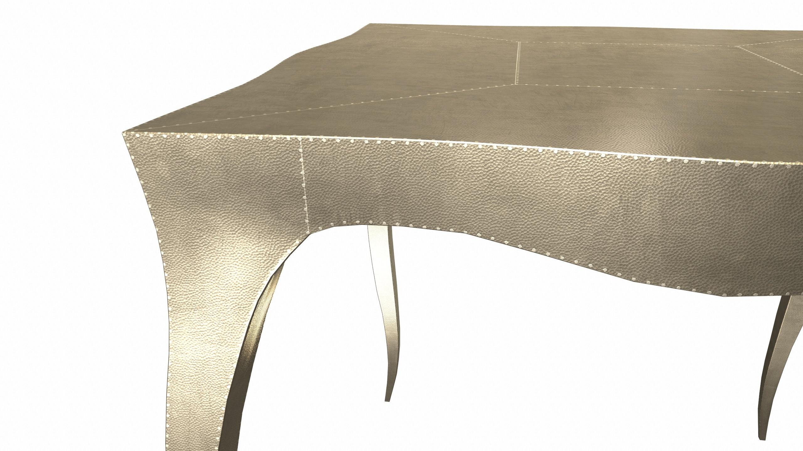 Hand-Carved Louise Art Deco Center Tables Mid. Hammered Brass by Paul Mathieu for S.Odegard For Sale