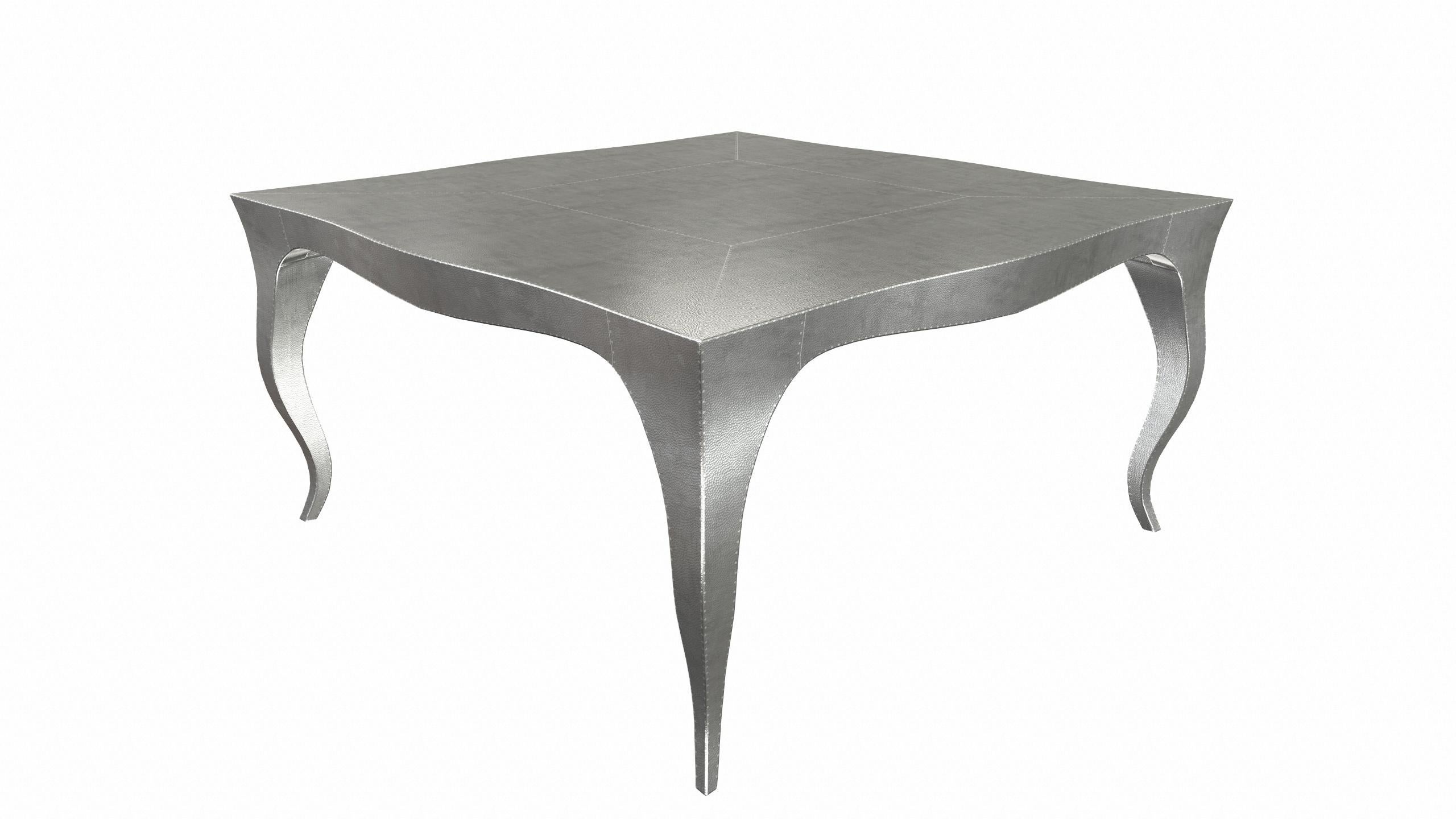 American Louise Art Deco Center Tables Mid. Hammered White Bronze 18.5x18.5x10 inch  For Sale