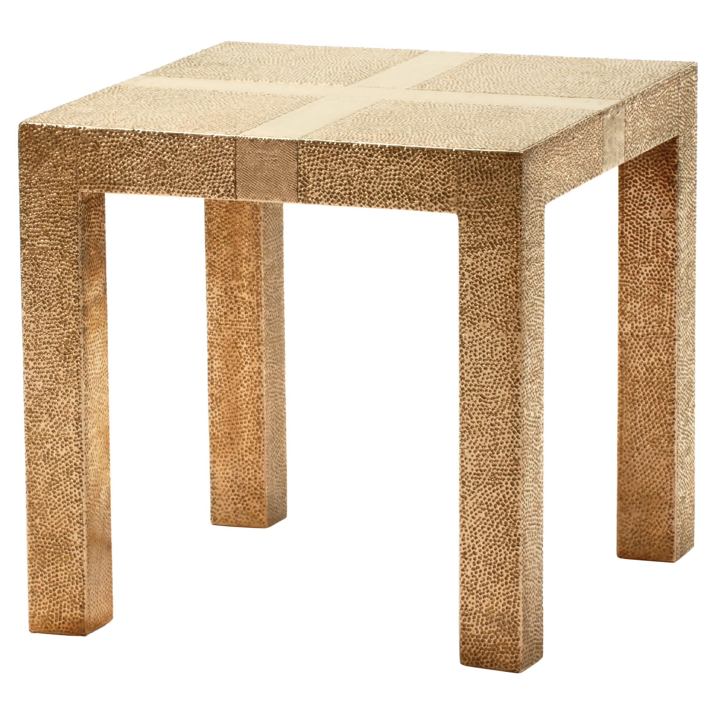 Louise Art Deco Coffee and Cocktail Square Drink Table in Mid. Hammered Copper For Sale