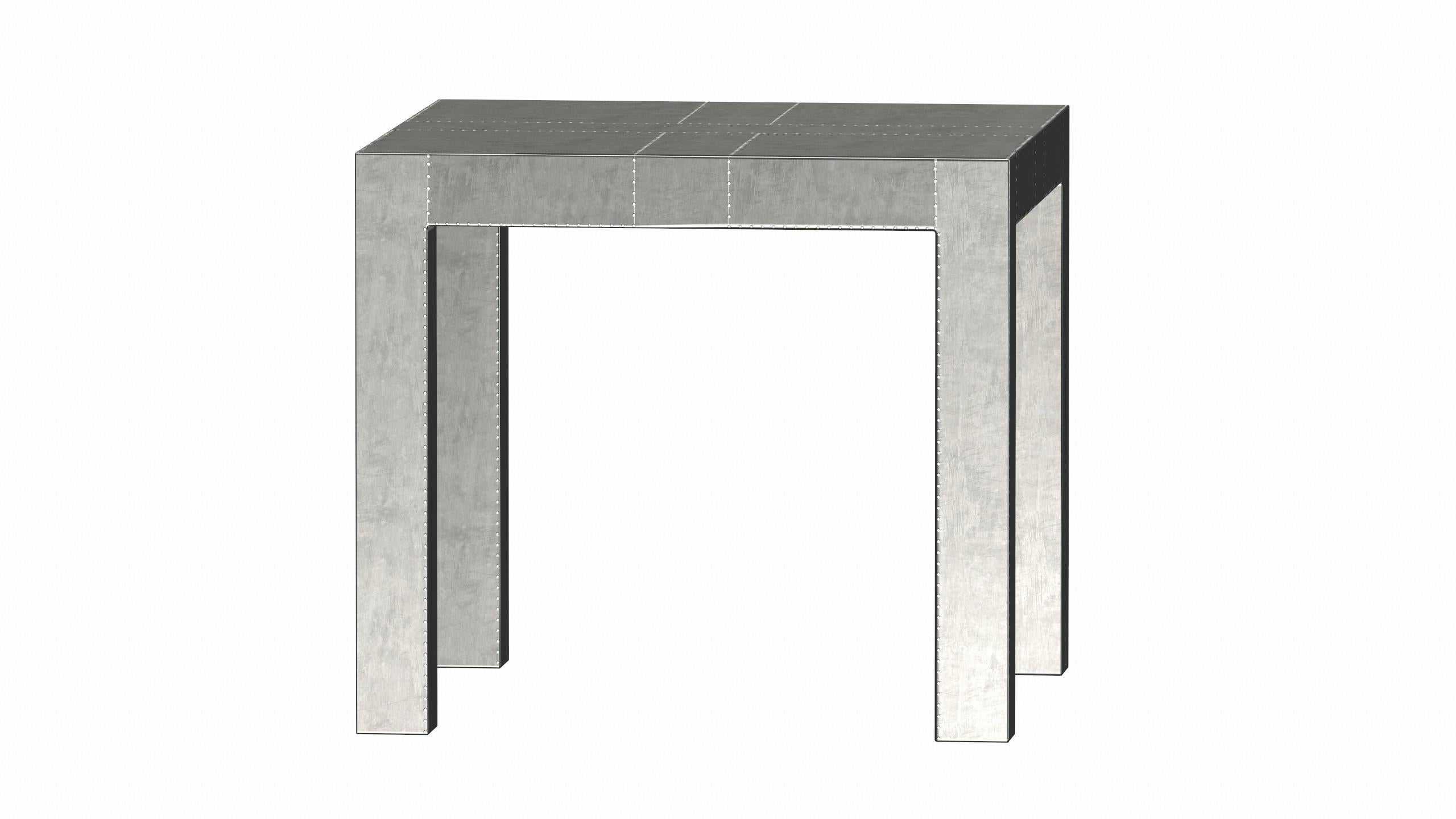 Hand-Carved Louise Art Deco Coffee and Cocktail Square Drink Table in Smooth White Bronze  For Sale