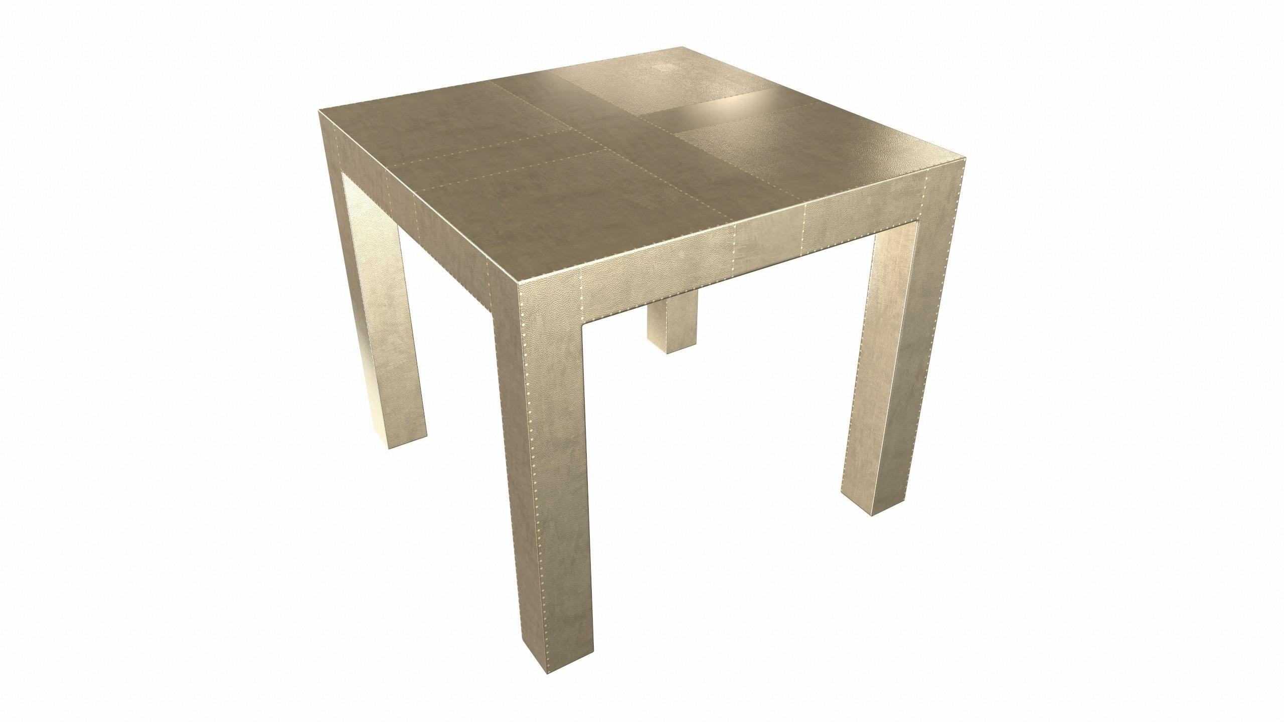 American Louise Art Deco Coffee and Cocktail Square Drink Table Mid. Hammered Brass For Sale