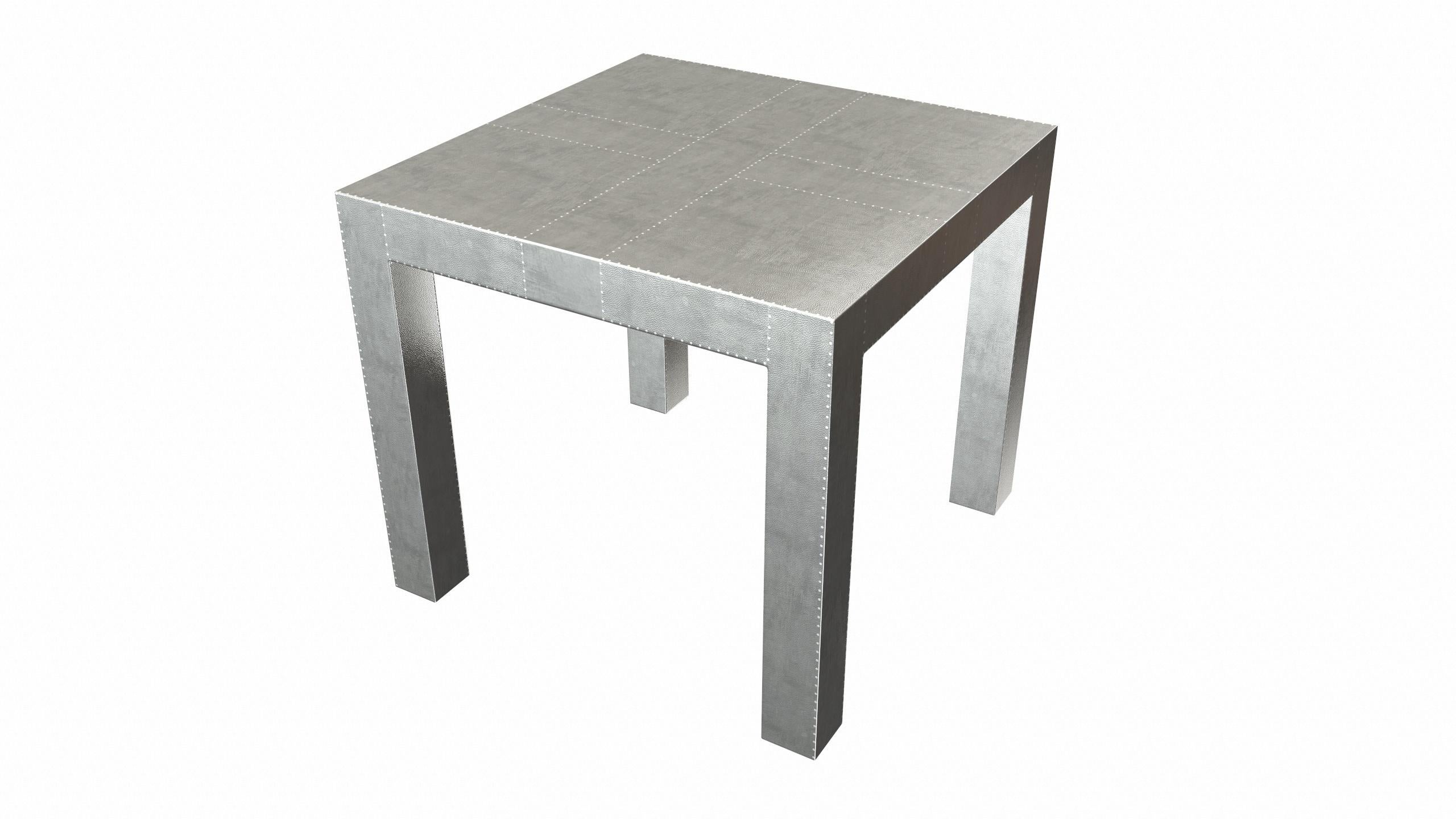 Contemporary Louise Art Deco Coffee & Cocktail Square Drink Table Mid. Hammered White Bronze For Sale
