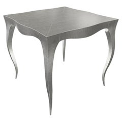 Louise Art Deco Industrial and Work Table Mid. Hammered White Bronze 