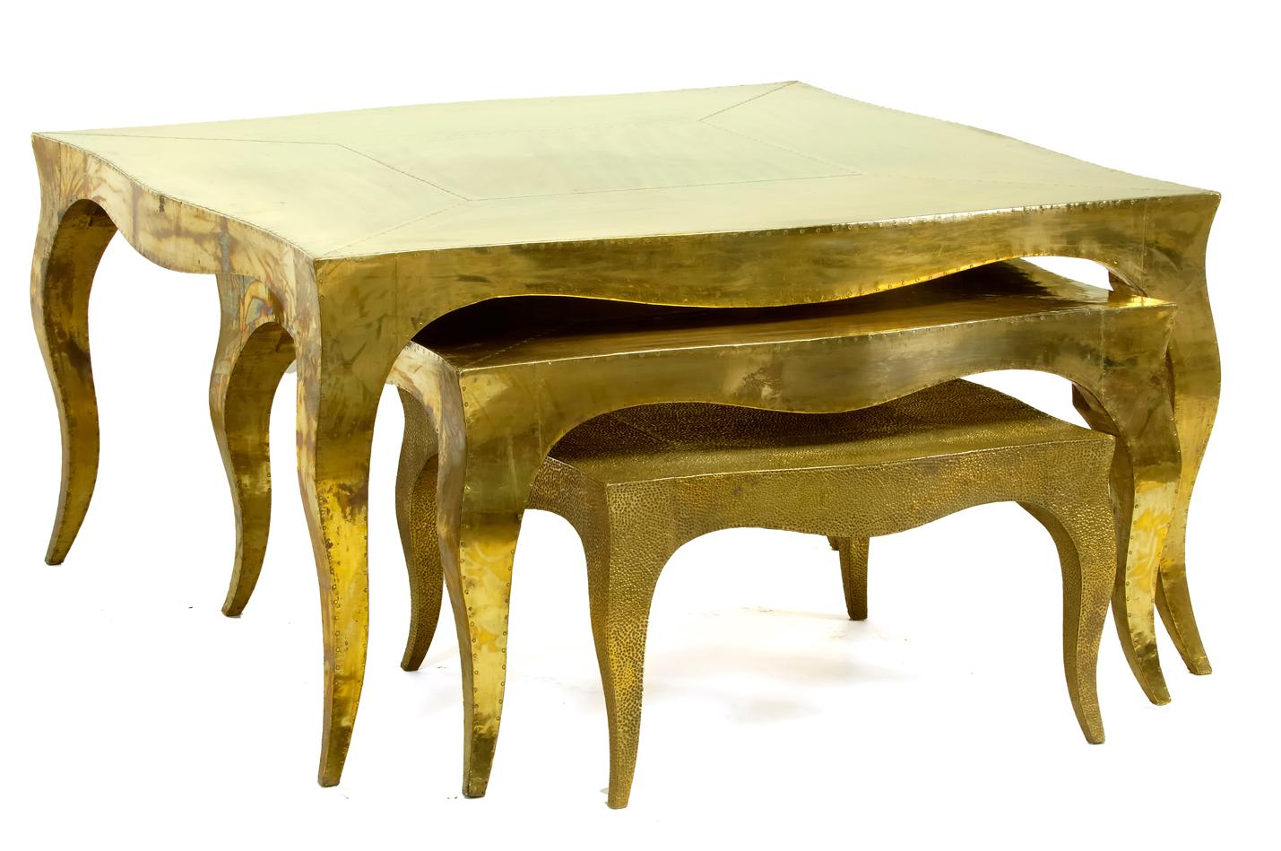Louise Art Deco Industrial and Work Tables Mid. Hammered Brass by Paul Mathieu For Sale 5