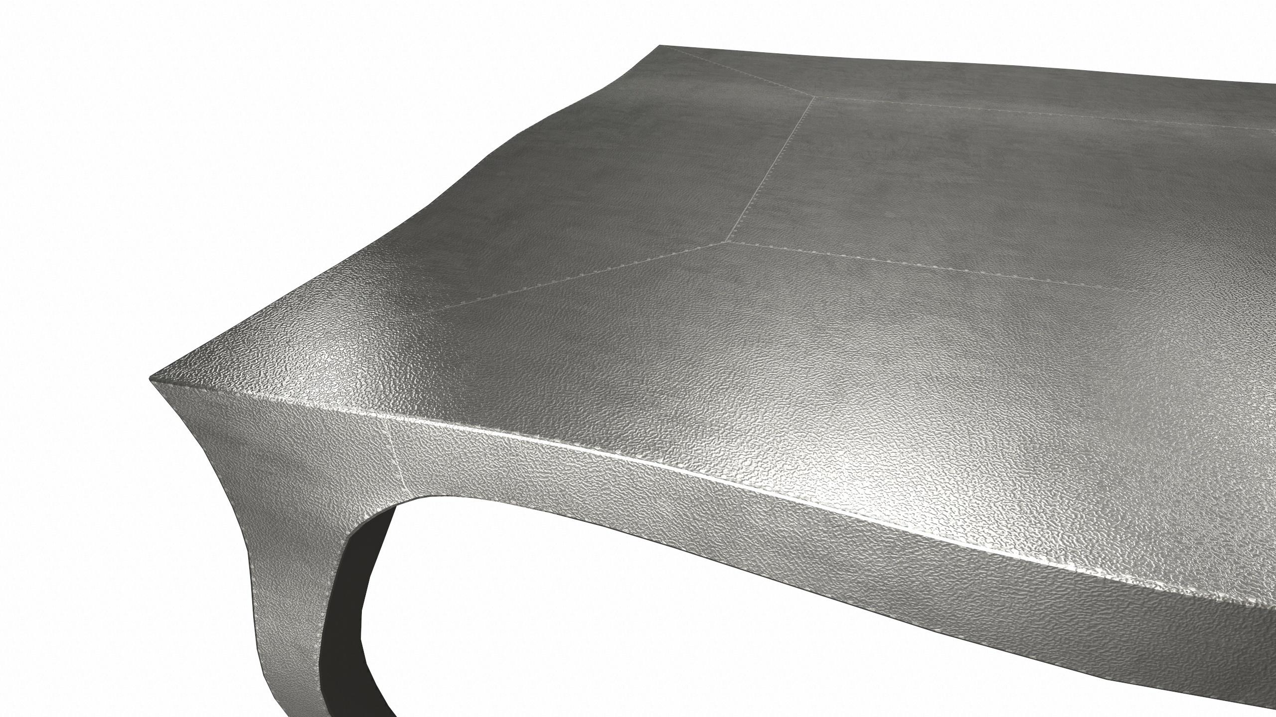 Other Louise Art Deco Industrial Tables Fine Hammered White Bronze 18.5x18.5x10 inch For Sale
