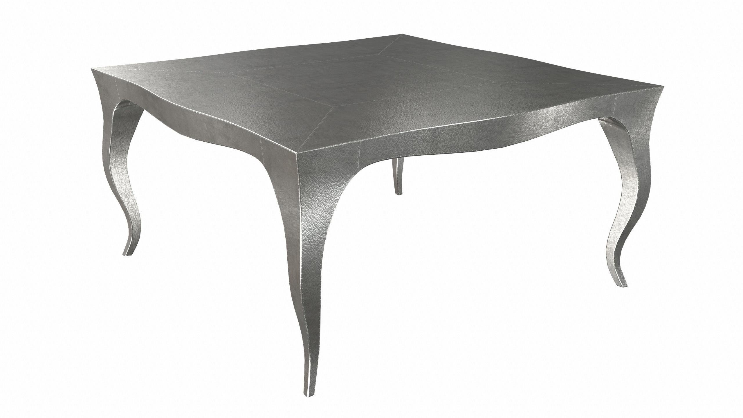 Louise Art Deco Industrial Tables Mid. Hammered White Bronze 18.5x18.5x10 inch For Sale 1