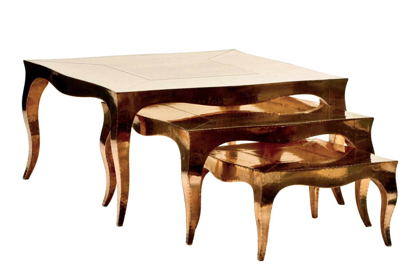 Louise Art Deco Nesting Tables Fine Hammered Brass 18.5x18.5x10 inch by Paul M. en vente 10