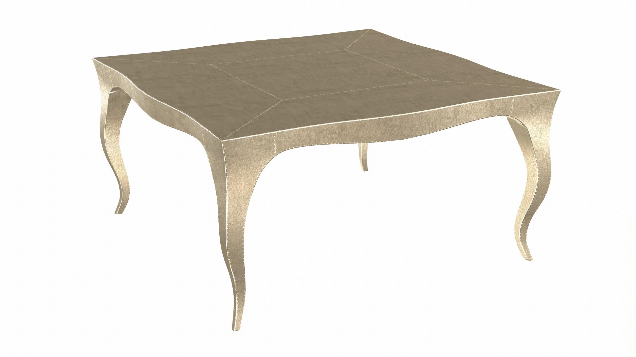 Hand-Carved Louise Art Deco Nesting Tables Mid. Hammered Brass 18.5x18.5x10 inch by Paul M. For Sale